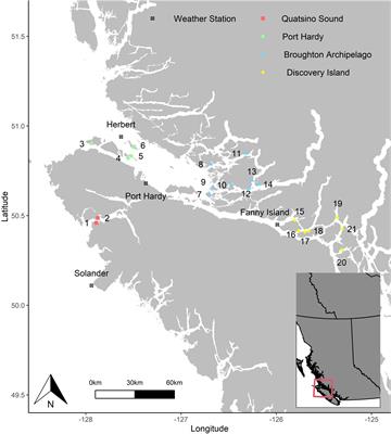 Longitudinal dissolved oxygen patterns in Atlantic salmon aquaculture sites in British Columbia, Canada